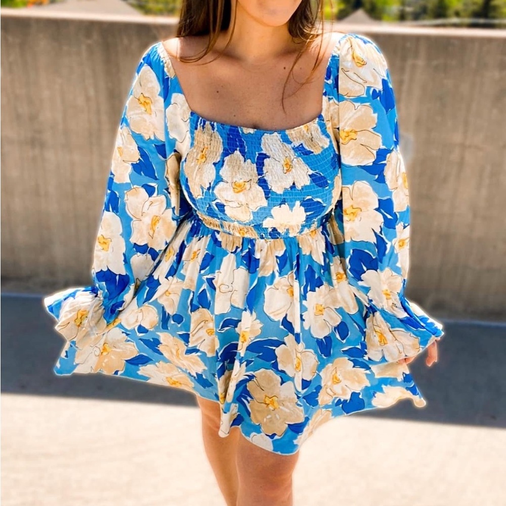 Floral Blue and White Dress